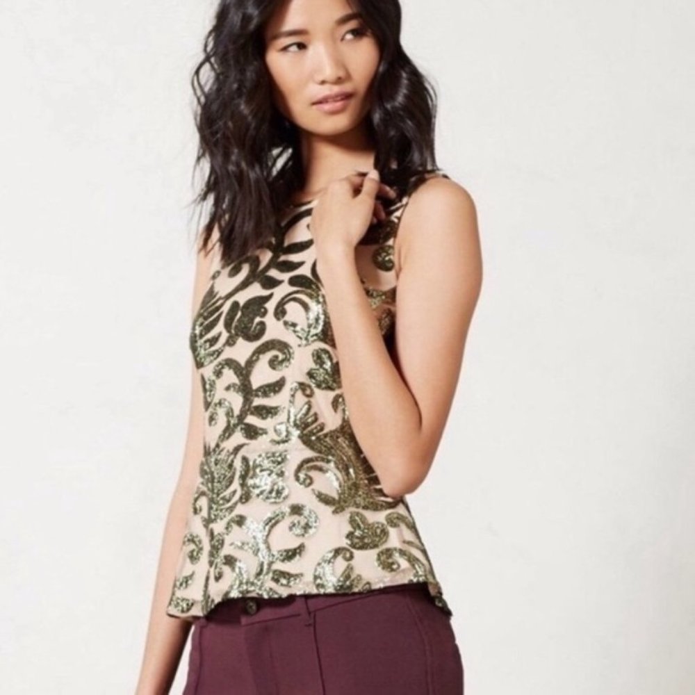 Anthro Greylin Sequin Sleeveless Peplum Blouse
